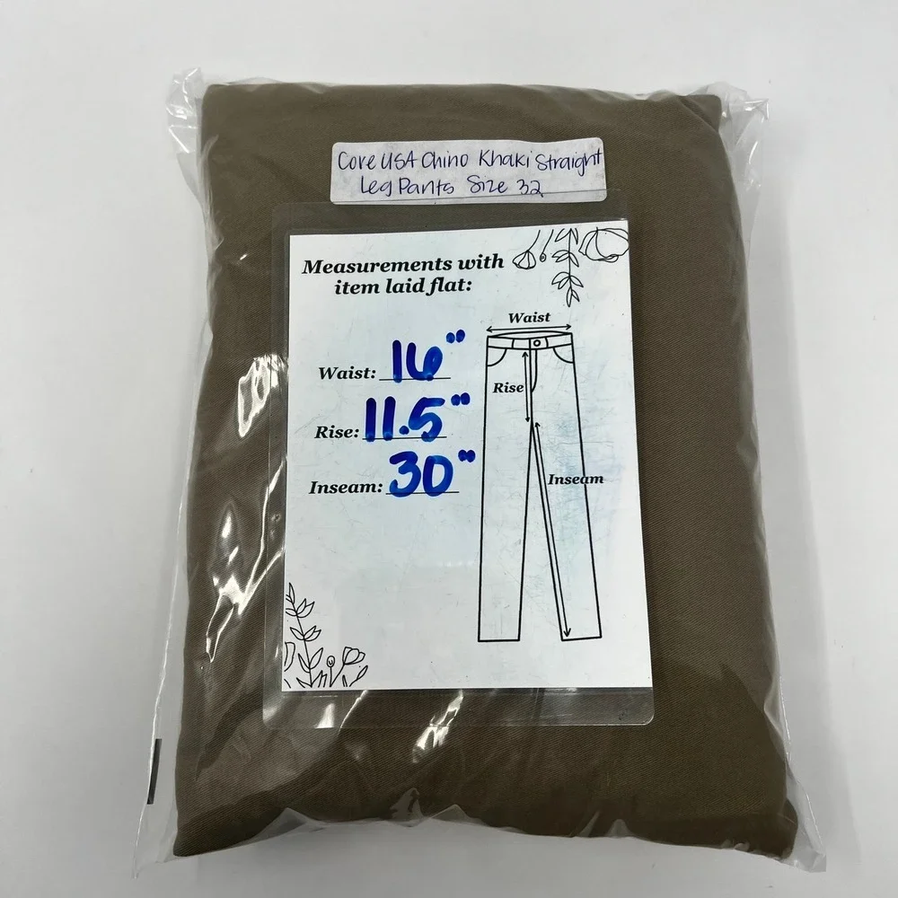 Core USA Mens Khaki Chino Straight Leg Pants‎ Elastic Waist Tan Size 32x30